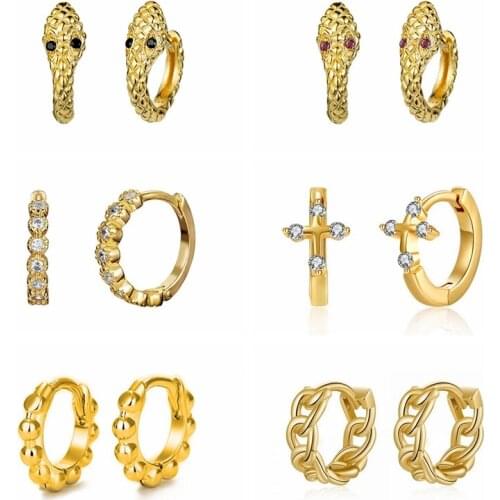 BOAKO 925 Sterling Silver Zircon Gold Snake Hoop Earrings For Women 2021 Jewelry Punk Piercing Earings Gift Boucle Oreille Femme