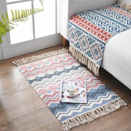 Nordic Cotton Linen Hand Woven rug Retro Ethnic Wind Carpet Mat for living Room Book Room Bedroom Door Area Home Decor