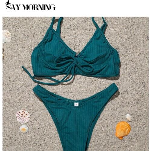 SAY MORNING 2021 New Bandage Bikini Swimsuit Women Push Up Swimwear Female Solid Bikini Set Brazilian Bathing Suits BeachWear