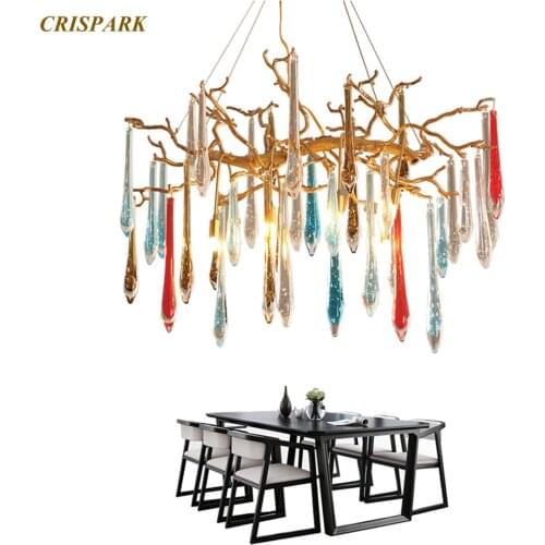Modern Luxury Chandelier Lighting LED Colored Waterdrop Chandeliers Decorative Pendant Hanging Lamp for Living Romm Restaurant