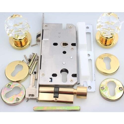 Modern Fashion deluxe Top quality K9 clear crystal mute machine interior room wooden door lock gold bedroom bookroom ball lock