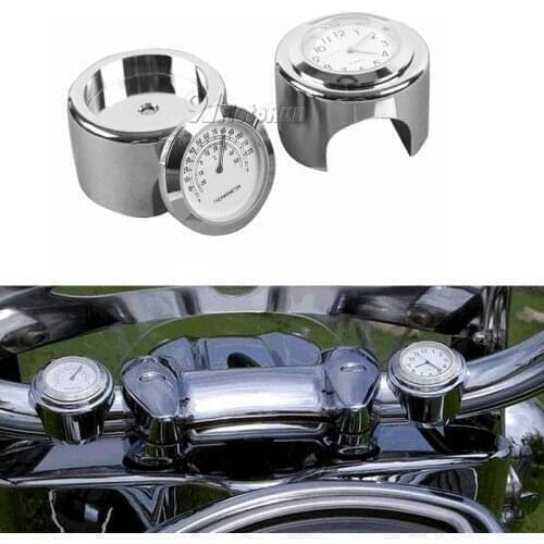 7/8" 1" Motorcycle Handlebar Clock Thermometer For Harley Fatboy Street Bob Vrod Softail Springer FLSTF FXDB XL883 Low Rider