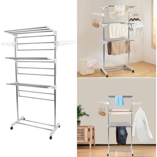 3 Tier Folding Clothes Horse Airer Drying Rack Laundry Dryer Indoor Outdoor Household Shoes Movable Hanger Drying Storage HWC