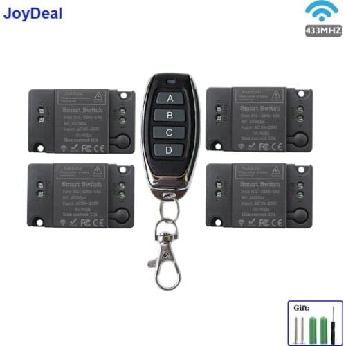 433 Mhz Universal Wireless Remote Control Switch AC 110V 220V 1CH Relay Receiver Module and RF 433Mhz 4 Buttons Remote Controls
