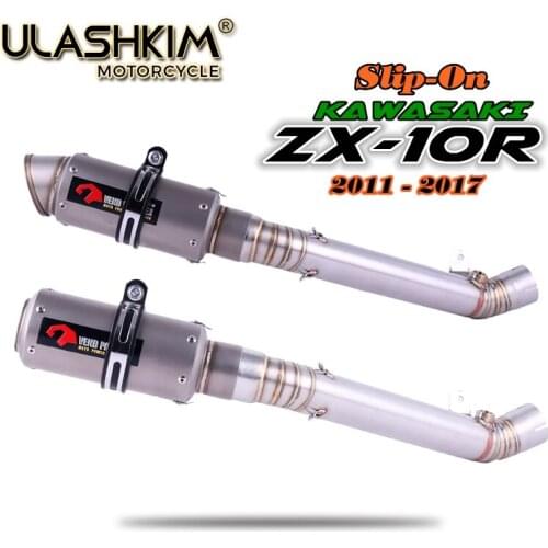 Motorcycle Exhaust Full System Muffler Escape Link Middle Pipe Slip on For Kawasaki ZX10R ZX-10R 2011-2017