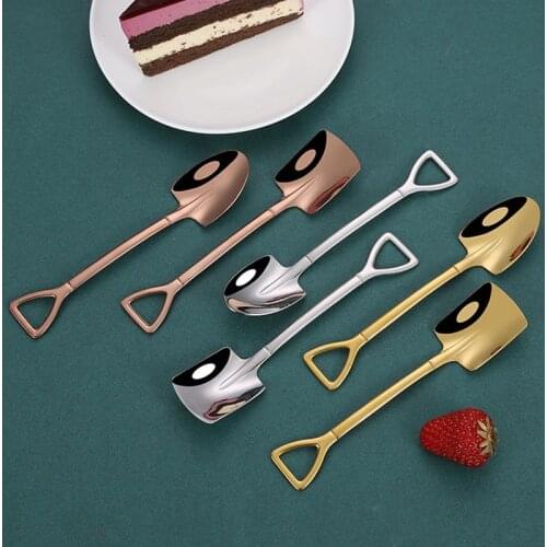 Stainless Steel Iron Shovel Spoon Coffee Ice Cream Spoon Retro Cute Square Head Spoon Multifunctional Tableware Kitchen Tools