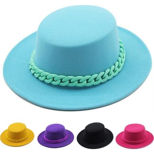 2021 NEW women winter fedora hats fashion Flat wide Brim Wool Felt Jazz Fedora Hats for men Flat top vintage wedding Hat