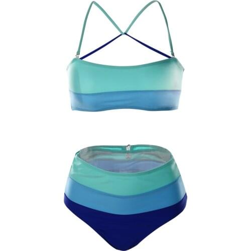 Meihuida Womens Sexy Two Piece Split Bikini Suits Fashion Color Stitching Tube Top and Back Hollow High Waist Thong