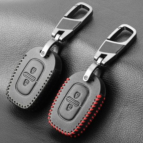 2 Buttons Genuine Leather Remote Key Fob Case Cover For Renault Duster Sandero Logan Clio Captur Laguna Scen 2015 2016 2017 2018
