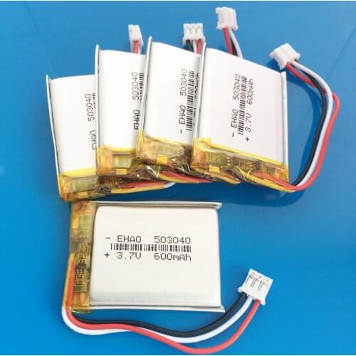 5pcs 3.7V 600mAh 503040 Rechargeable battery JST PH 2.0mm 3pin plug lipo polymer lithium for MP3 GPS DVD Recorder ebook camera
