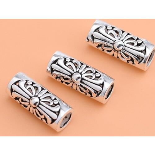 925 sterling silver Thai silver cross straight tube septum retro hollow accessories handmade diy material jewelry accessories