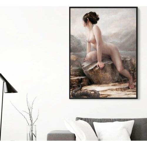 No frame modern nude art sexy girl stone landscape oil painting canvas printings printed on cotton wall art decoration picture