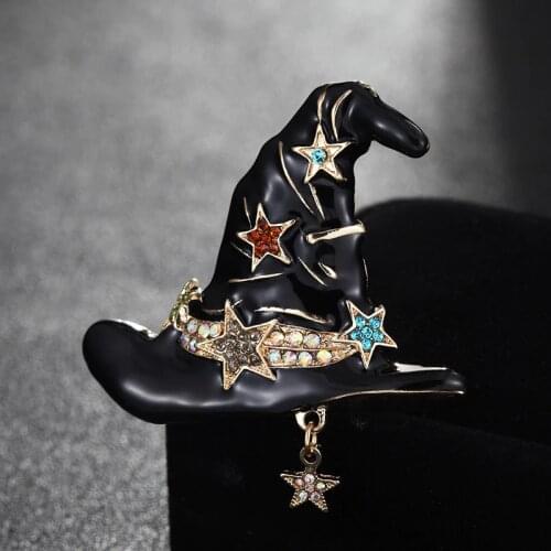 Blucome Black Enamel Hats brooch Accessory Best christmas Gifts Womens rhinestone Crystal Brooches Bouquet bags bijoux
