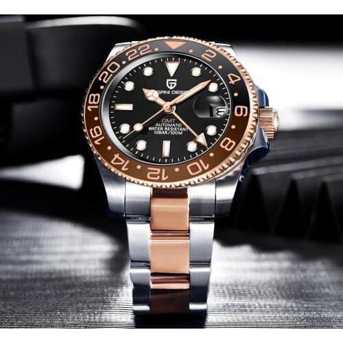 40MM PAGANI DESIGN Mens GMT Automatic Watch Ceramic Bezel Sapphire Glass Mechanical Watch Stainless Steel 100M Waterproof Watch