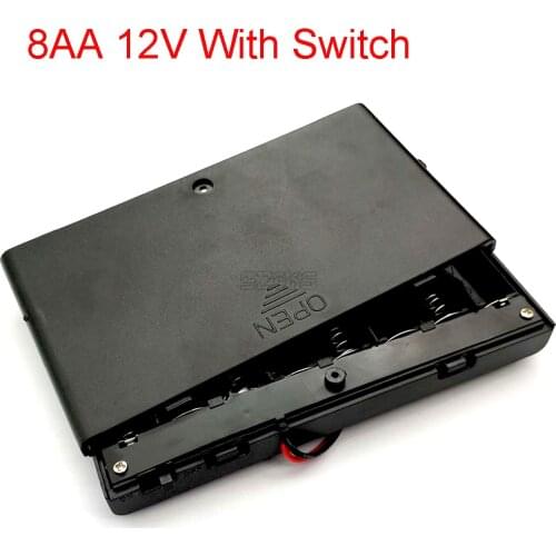 12V 8 AA Batteries Holder Storage Case Plastic 1.5V Battery Case ON/OFF Switch with Cap Wire For 8 X 1.5V AA