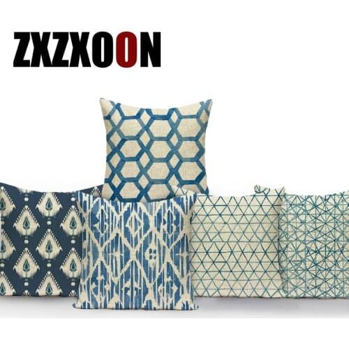 Nordic Style Blue Square Throw Pillows Case Simply Geometry Sofa Cushion Cover for Sofa Home Car Living Room Decoration