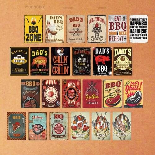 DADS BBQ Sign Metal Tin Sign Plaque Metal Wall Decor For Barbecue Bar Pub Kitchen Party Zone Vintage Metal Signs Iron Painting