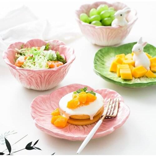 Childrens Ceramic Tableware Cartoon Simulation Cute Vegetable Rabbit Plate Fruit Dessert Salad Ramen Bowl Kitchen Accessories