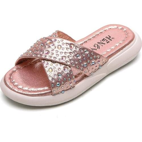 2020 Newest Children Shoes Girls Slippers Summer Fashion Rhinestone Flat Outdoor Sandals Slippers For Kids Big Girl Slides Shoes