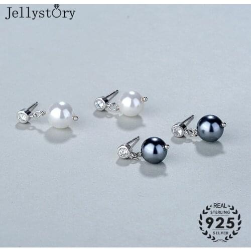 Jellystory Silver 925 Drop Earrings Round shape Natural Freshwater Pearl Earring for Women Wedding Party Gifts Fashion Jewellery