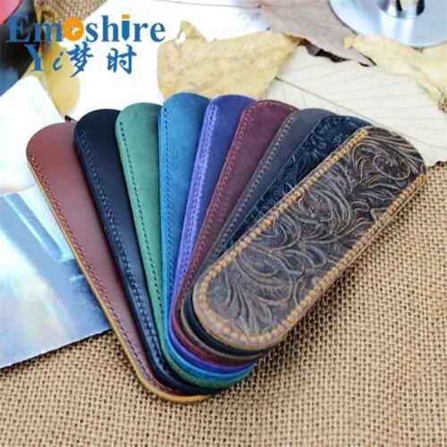 Handmade First Layer Leather Pen Case Creative Gift Pencil Bag Signature Pen Holster Case School Supplies Bts Stationery B240