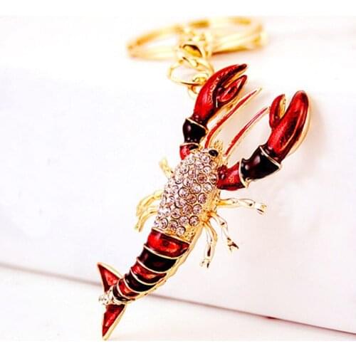 Creative Rhinestone Cartoon Crayfish Bag Key Chains Ring Holder Charm Car Keychain Alloy Keyring Women Keyfobs Jewelry Gift R020