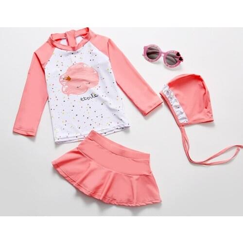 Baby Girl Swimsuit Long Sleeve Girls Swimwear UPF50+ UV Protective Sunblock Children Bathing Swimming Suits with Hat 3pcs