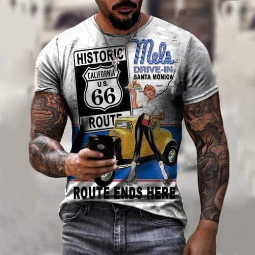 2021 Summer 3d Printed Mens T-shirt O-neck Route 66 T-shirt Short-sleeved Racing Mens Casual Breathable T-shirt Top