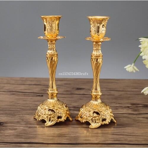25pcs Metal Gem Flower Candle Holders Creative Golden Silvery Color Candle Holders Classic Religious Activities Decoration