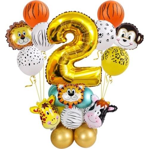 Jungle Animal Balloons Set Chrome Metallic Latex Balloon 30inch Gold 0-9 Number Globos Kids Birthday Party Baby Shower Decor