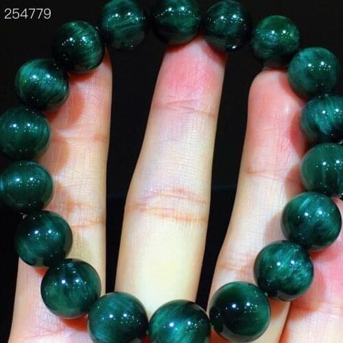 Genuine Natural Green Rutilated Quartz Cat Eye Brazil Bracelet 11.4mm Women Men Stretch Crystal Round Bead Bracelet AAAAAA