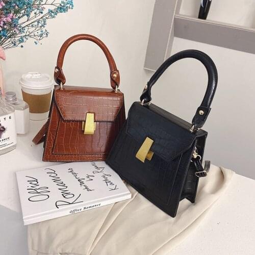 2020 new womens bag PU leather solid color retro small bag crocodile pattern handbag shoulder bag crossbody bag