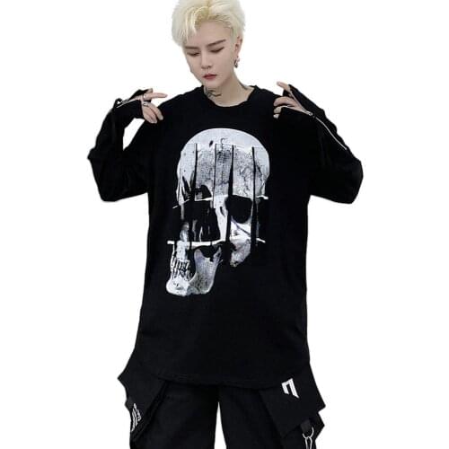 New Arrival Black Element Skull Offset-Print O-Neck Mens Thin Pullover Sweatshirt Hip Hop Punk Individuality Fashion Trend Tops