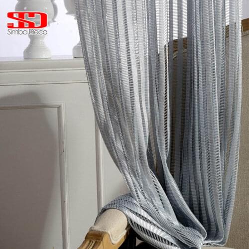 Solid Grey Striped Tulle Curtains For Bedroom Modern Blinds Voile Sheer Window Curtains For Living Room Ready Made Liner Panels