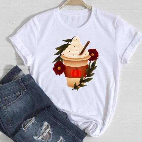 Autumn Fall Graphic Clothing Tshirt T Female Print T-Shirt Tee Top Women Thanksgiving Coffee Spice 2021 New Trend Halloween