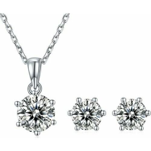 OTIY Luxry Sterling Silver Necklace Wedding Engagement Diamond Jewelry Set White Gold Round VVS Moissanite Women Luxry Earring