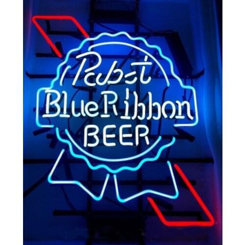 Pabst Blue Ribbon Beer Neon Sign Custom Handmade Real Glass Tube Bar KTV Pub Party Store Aesthetic Room Decor Display 20"X 24"