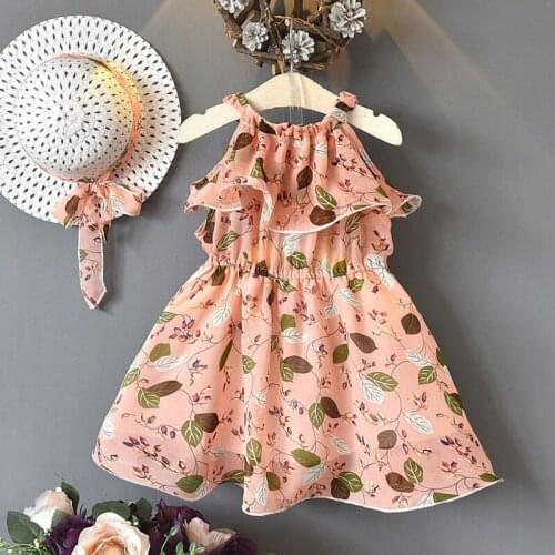 Girls Dress 2021 New Summer Girl Clothing Floral Dress Splicing Gauze Layered Princess Dress and Hat 2Pcs For 2-6Years