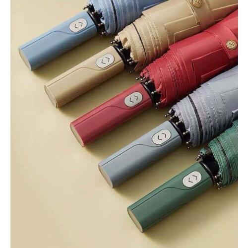 Fully Automatic Windproof Men Business Umbrella Solid Color Folding Parasol Black Coating Anti-UV Umbrella