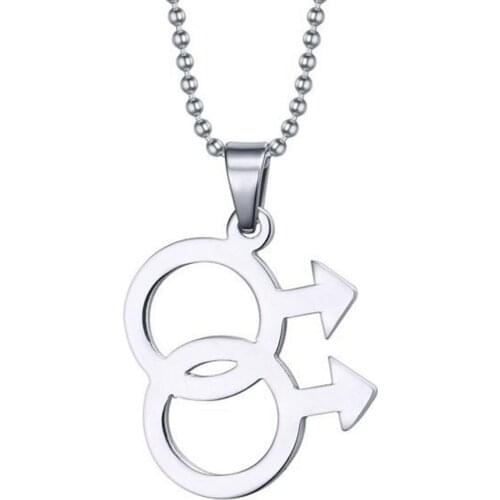 Simple Silver Color Man Logo Gay Pride Pendant Necklaces Lesbian LGBT Pride Beaded Chain Necklace Love Male Jewelry