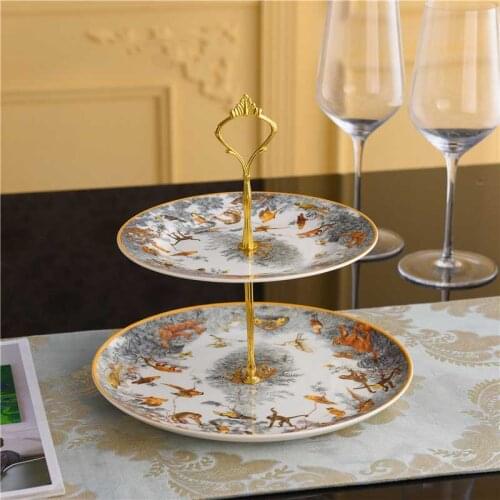 Luxury Porcelain Equatorial Jungle Plate Ceramic Animal Dishes Collectible Tableware Tiger Cup Cake Stand Tray Europe Home Decor