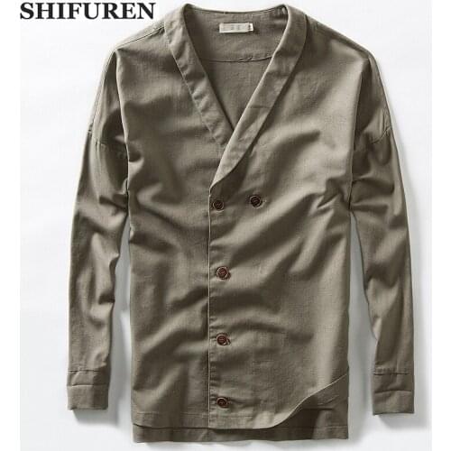 SHIFUREN 2018 New Men Linen Cotton Jacket Retro Traditional Chinese Style Male Long Sleeve Double Breasted Coats Size M-3XL