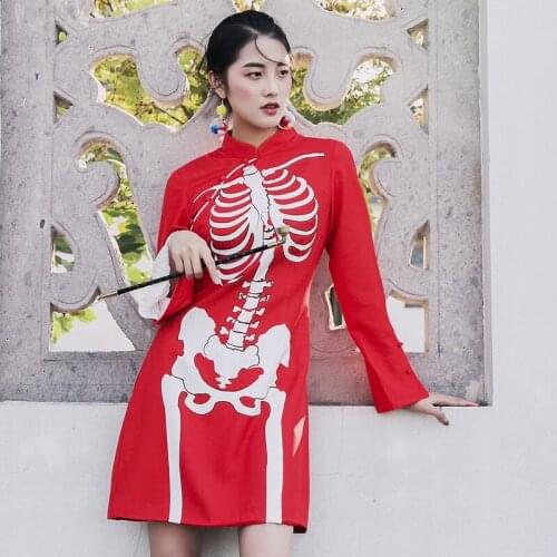 Modern Chinese Cheongsam Qipao Women Japanese Kimono Loose Skeleton Retro Vintage Red Ao Dai Vietnam Dress TA1455