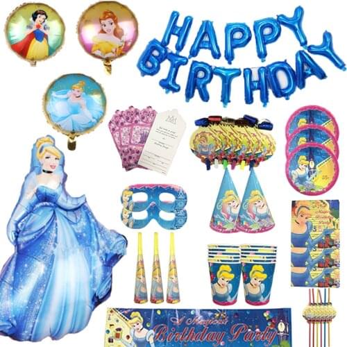 Disney Cinderella Princess Theme Paper Cup Plate Disposable Tableware Birthday Party Baby Shower Decorations Supplies