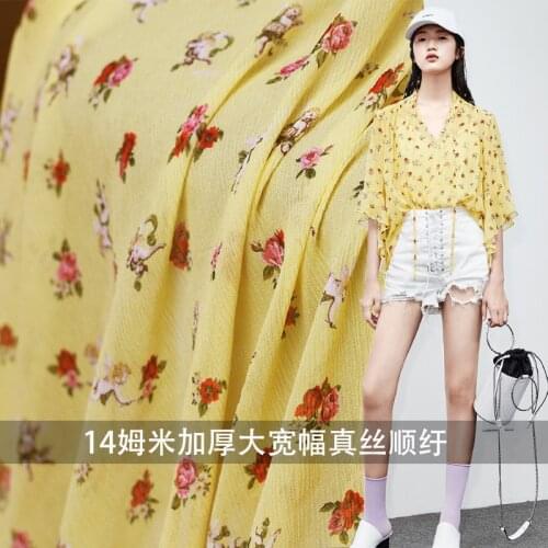 The Cloth 14momme Thicken Silk Crinkle Chiffon Printed 100% Silk Materials Summer Dress DIY clothes fabrics Freeshipping