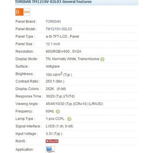 TM121SV-02L03B 800*600 12.1 INCH Industrial LCD,new&A+ Grade in stock, tested before shipment