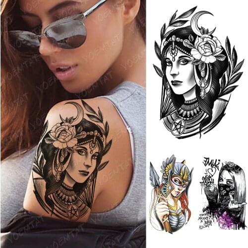 Waterproof Temporary Tattoo Sticker Gypsy Girl Moon Rose Flash Tattoos Old School Body Art Arm Water Transfer Fake Tattoo Women