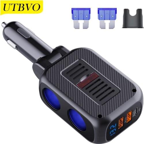 5 in 1 USB-C PD Car Charger With Dual 150W Power Socket Splitter Adapter QC3.0 USB Fast Car Charger LED Display for Smartphone