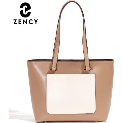 Zency Soft Genuine Leather Handbag Large Capacity Womens Shoulder Tote Bags Spring Ladies Purse Fashionable Elegant Female Bag