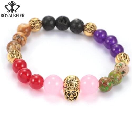 RoyalBeier Newest Women Bracelets Bangle Colors Mixed Healing Crystals Stone Beads Chain Budda Bracelet Prayer Jewelry 0424